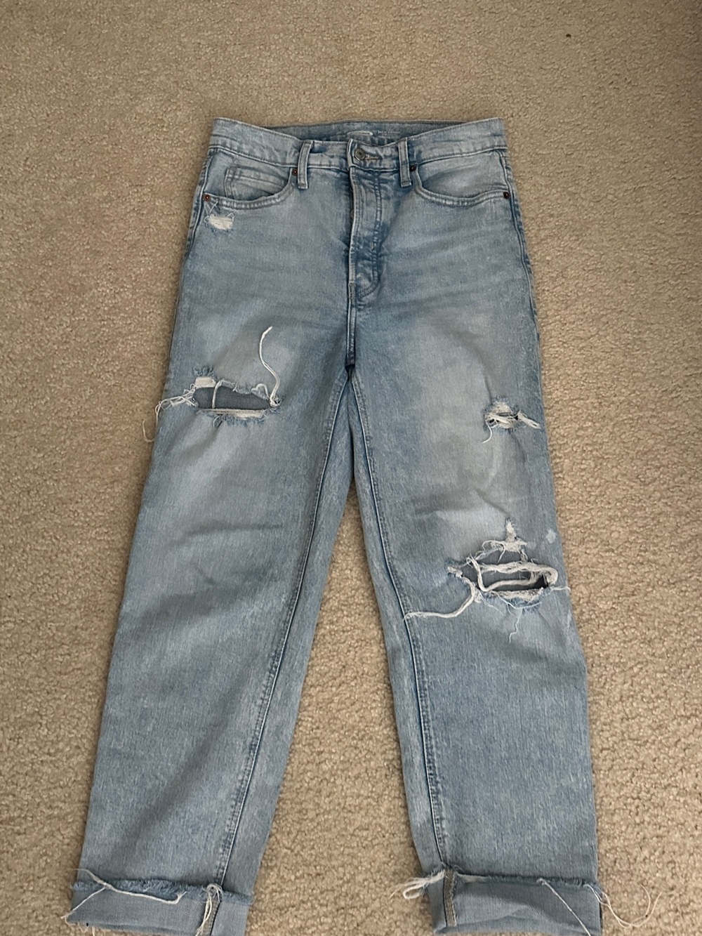 Old Navy Light Blue Straight-Leg Distressed Jeans